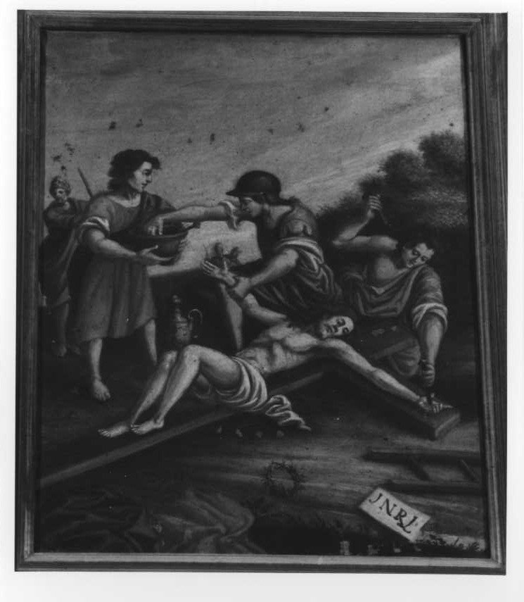 stazione XI: Gesù inchiodato alla croce (dipinto) - ambito marchigiano (fine/inizio secc. XVIII/ XIX)