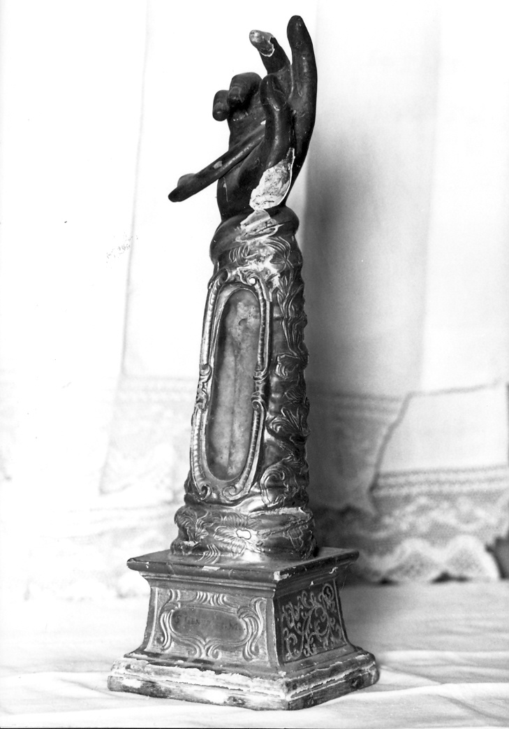 reliquiario antropomorfo - bottega marchigiana (fine/inizio secc. XVII/ XVIII)