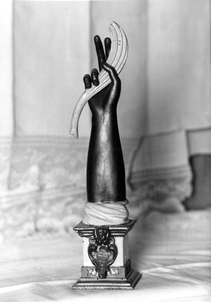 reliquiario antropomorfo - bottega marchigiana (fine/inizio secc. XVII/ XVIII)