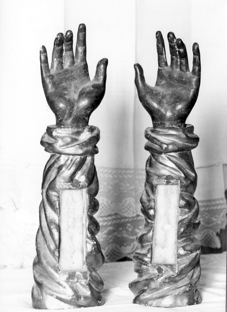 reliquiario antropomorfo, coppia - bottega marchigiana (fine/inizio secc. XVII/ XVIII)