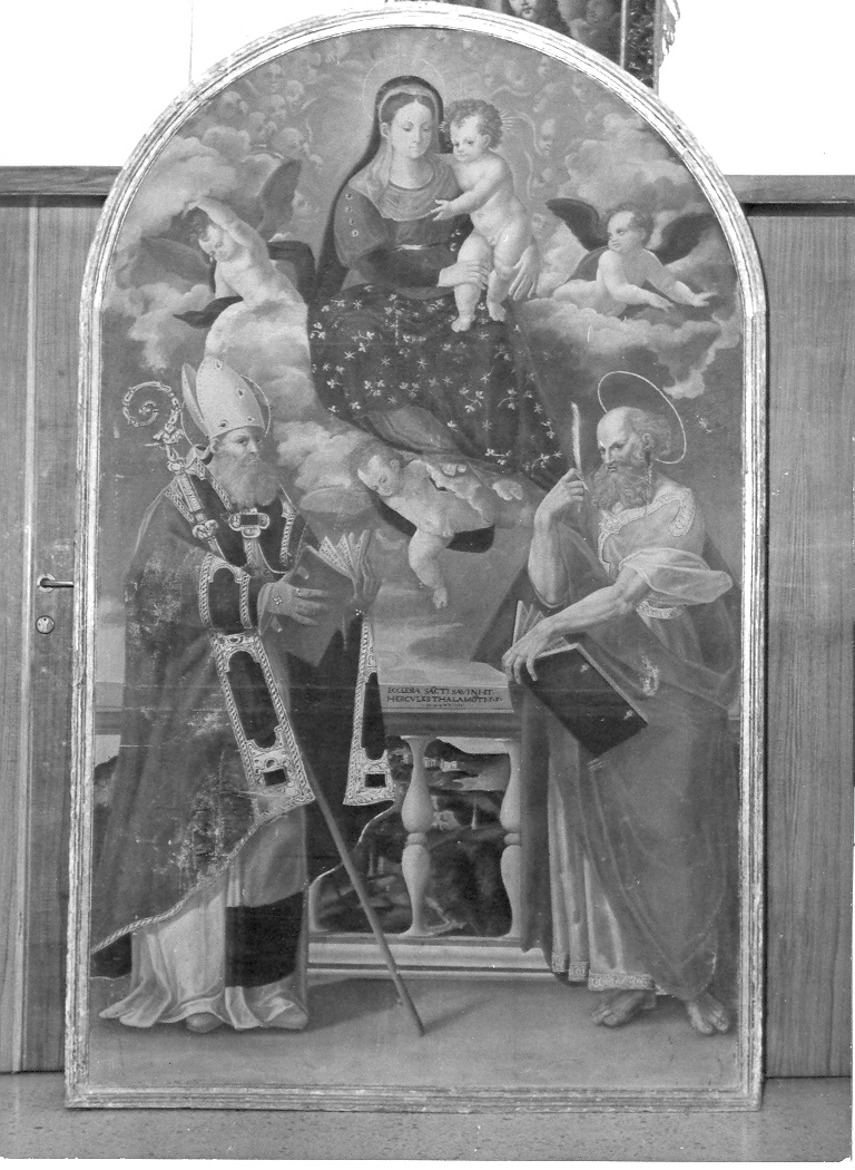 Madonna con Bambino, San Paolo e San Savino (dipinto) di Nobili Durante (attribuito) (sec. XVI)