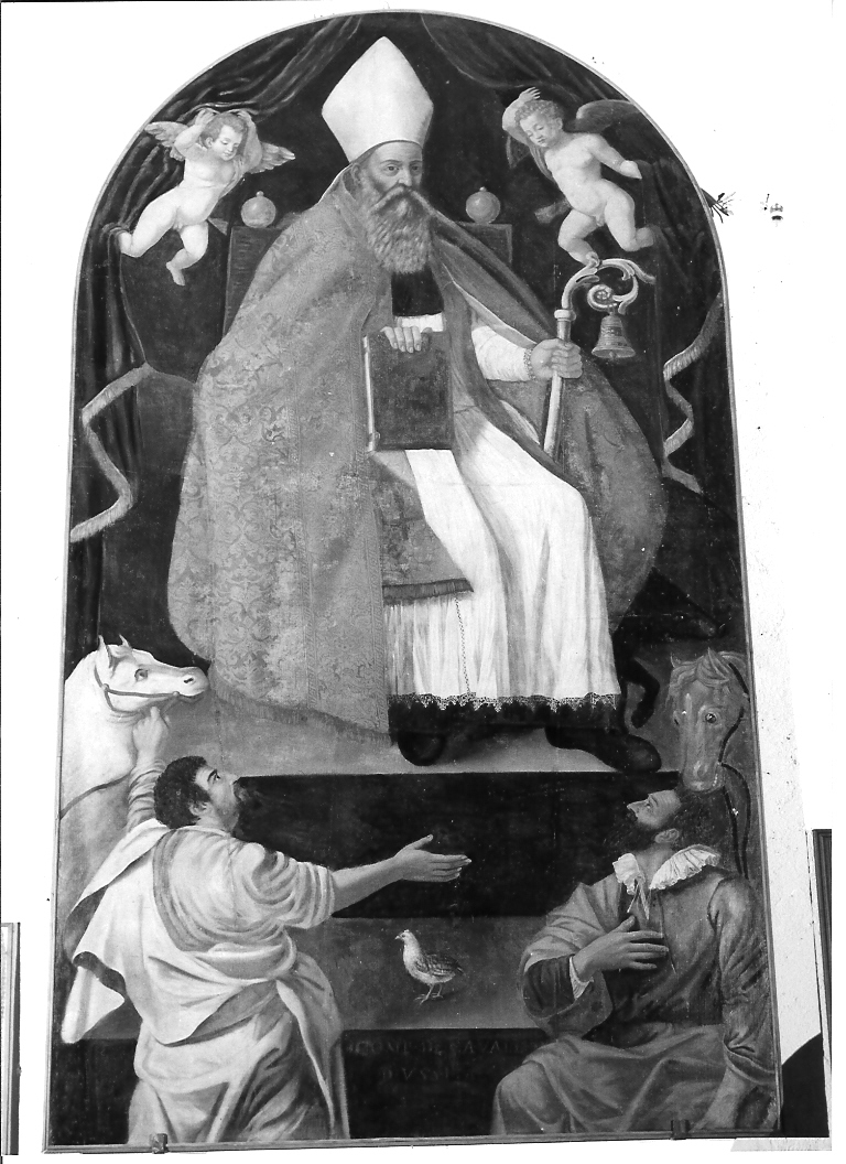 Sant'Antonio Abate e committenti (dipinto) di Bagazzotti Camillo (sec. XVI)