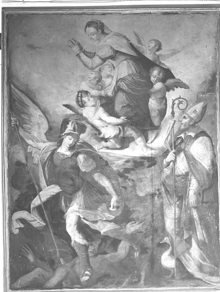Madonna con San Michele arcangelo e San Geronzio (dipinto) - ambito marchigiano (sec. XVII)