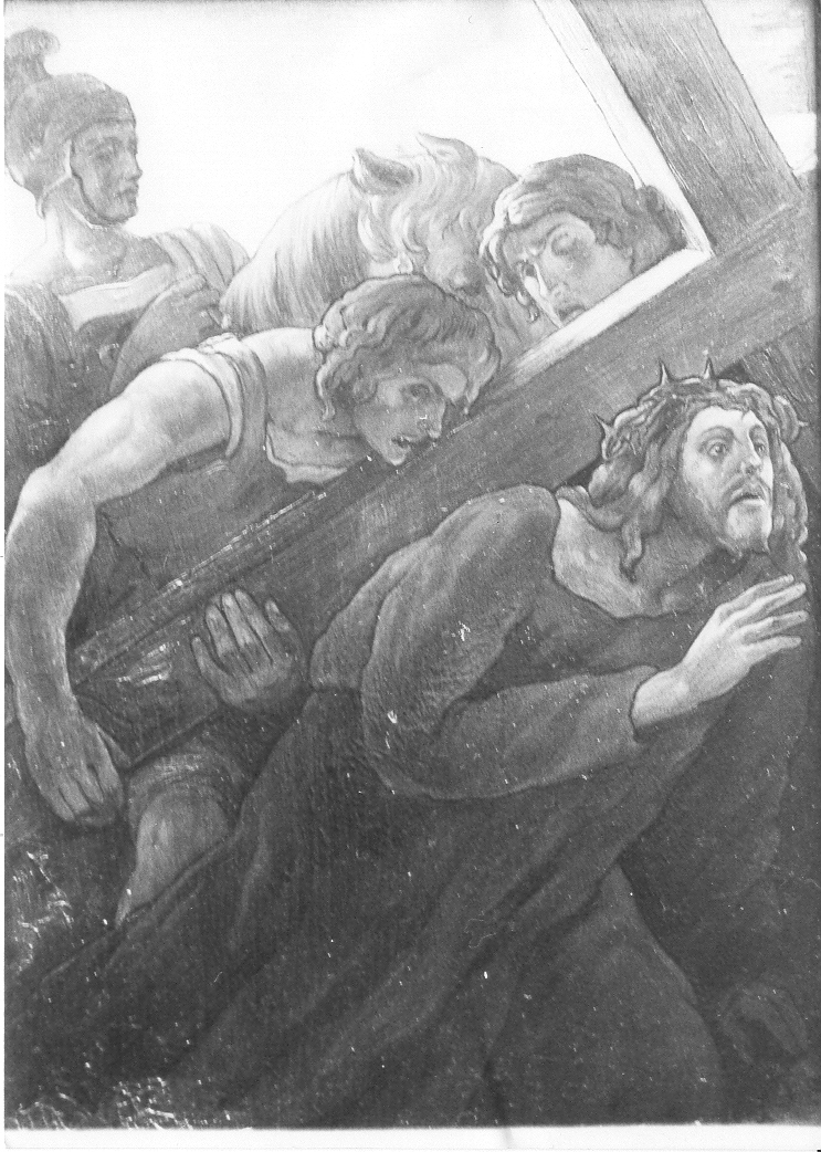 stazione III: Gesù cade sotto la croce la prima volta (Via Crucis, elemento d'insieme) di Leoni Ghino (attribuito) (prima metà sec. XX)