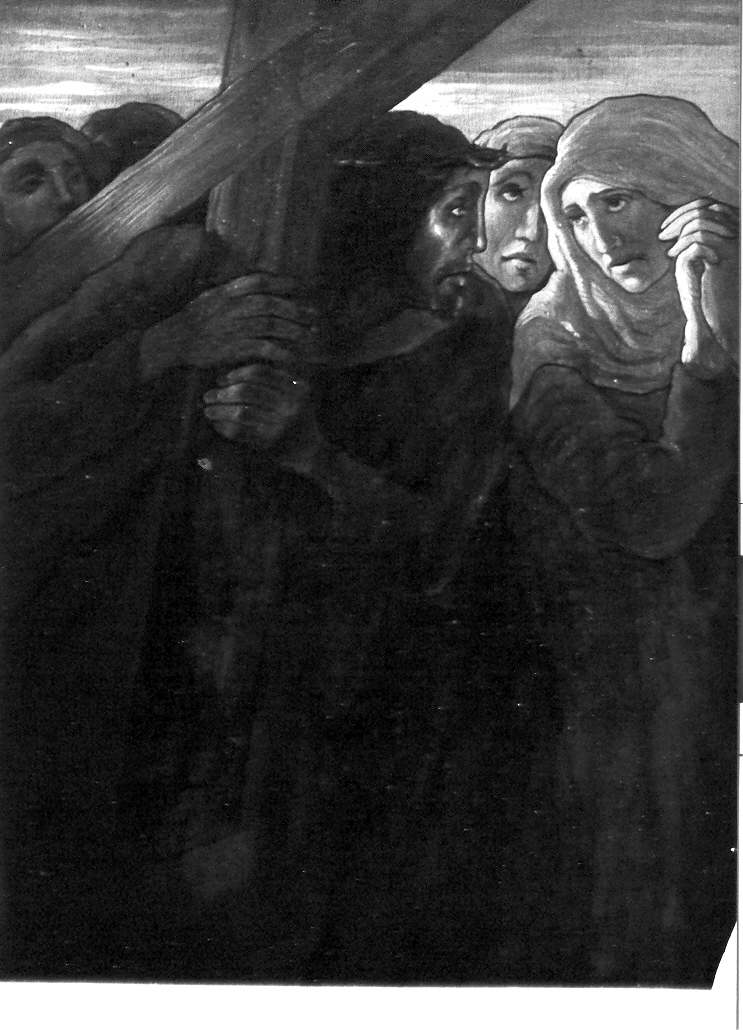 stazione IV: Gesù incontra la Madonna (Via Crucis, elemento d'insieme) di Leoni Ghino (attribuito) (prima metà sec. XX)