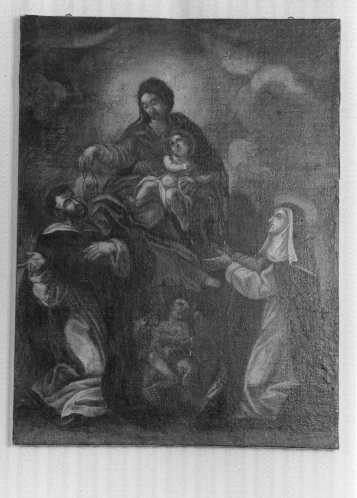 Madonna del Rosario, Madonna con Bambino e Santi (dipinto) - ambito marchigiano (prima metà sec. XVIII)