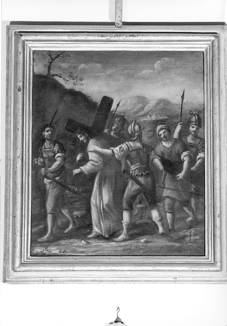 stazione V: Gesù aiutato da Simone il Cireneo a portare la croce (Via Crucis, elemento d'insieme) - ambito marchigiano (seconda metà sec. XVIII)