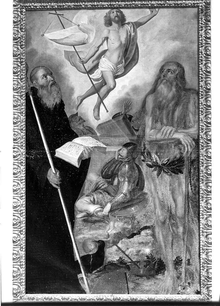 resurrezione di Cristo tra San Nicola da Tolentino e Sant'Onofrio (dipinto) - ambito marchigiano (prima metà sec. XVII)