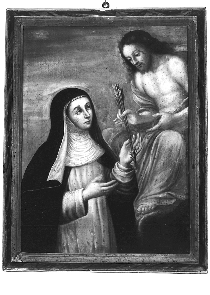 Santa Teresa d'Avila riceve le frecce dell'estasi da Cristo (dipinto) - ambito marchigiano (seconda metà sec. XVII)