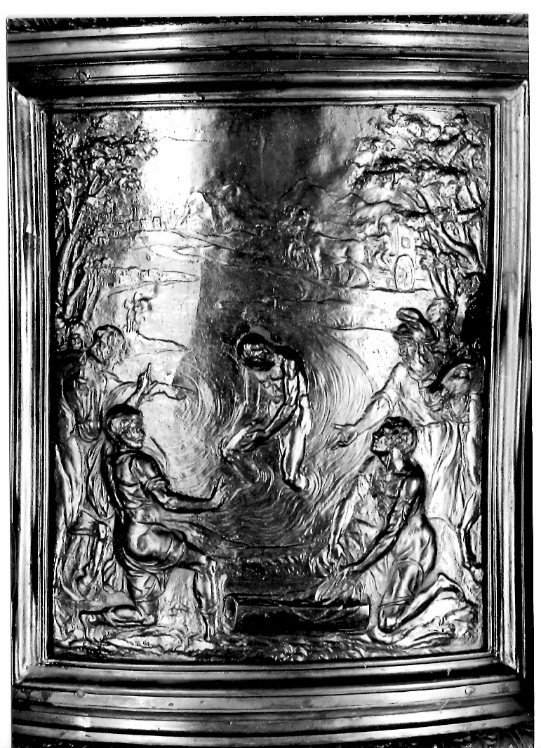 Eliseo guarisce Naaman dalla lebbra (rilievo, elemento d'insieme) di Jacometti Pietro Paolo (attribuito), Jacometti Tarquinio (sec. XVII)