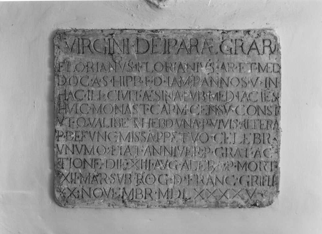 lapide commemorativa - ambito marchigiano (sec. XVI)