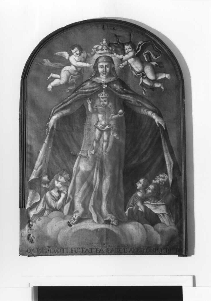 Madonna della Misericordia con il Bambino in mandorla incoronata (dipinto) - ambito marchigiano (sec. XVIII)