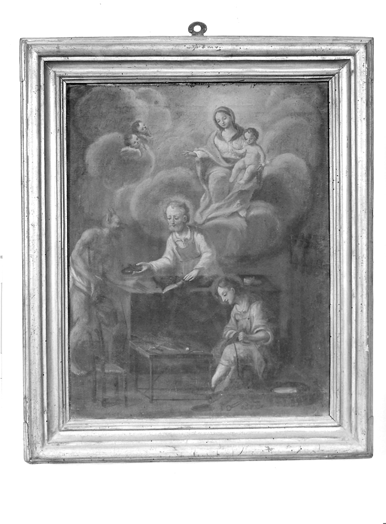 Madonna con Bambino in gloria che allontana Satana da San Giuseppe e Gesù fanciullo (dipinto) - ambito marchigiano (inizio sec. XIX)