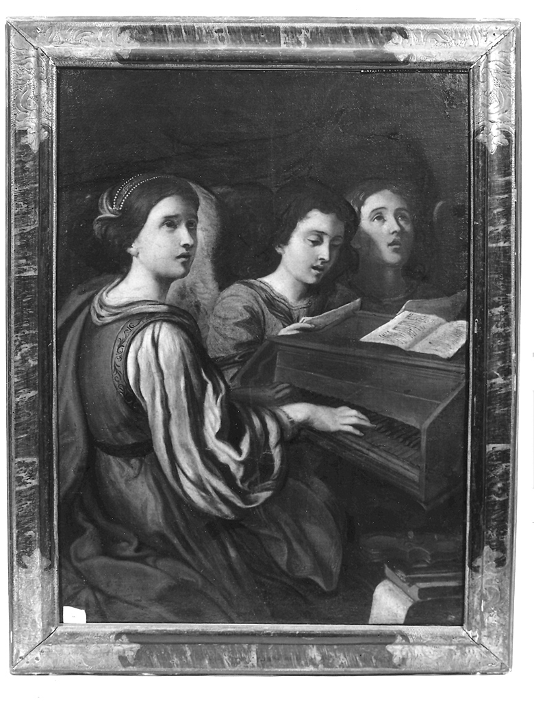 S.Cecilia al clavicembalo con due angeli (dipinto) - ambito bolognese (secondo quarto sec. XVII)