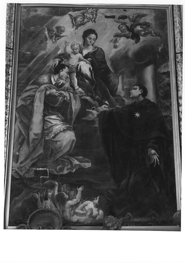 Madonna con Bambino, San Carlo Borromeo e anime del Purgatorio (dipinto) - ambito marchigiano (sec. XVI)