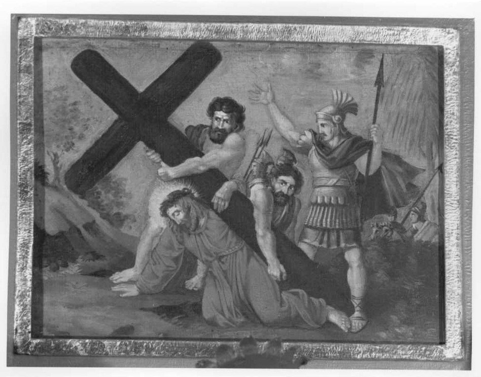 stazione III: Gesù cade sotto la croce la prima volta (Via Crucis, elemento d'insieme) - ambito marchigiano (sec. XIX)