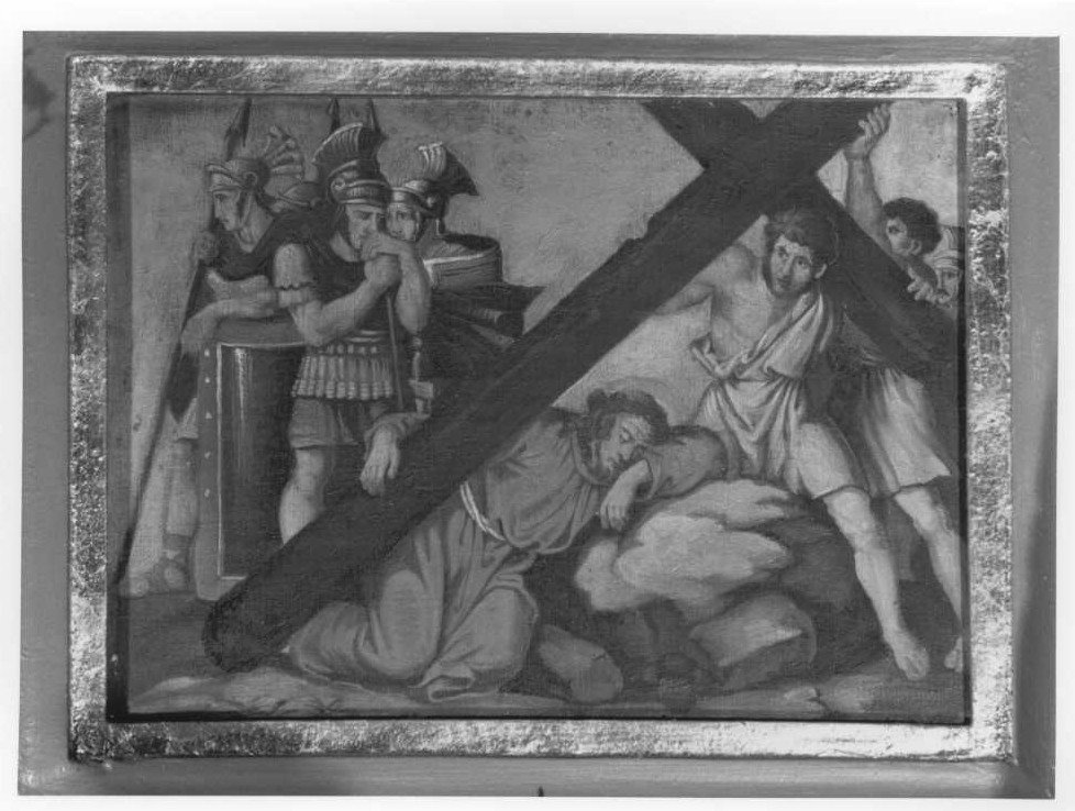 stazione VII: Gesù cade sotto la croce la seconda volta (Via Crucis, elemento d'insieme) - ambito marchigiano (sec. XIX)