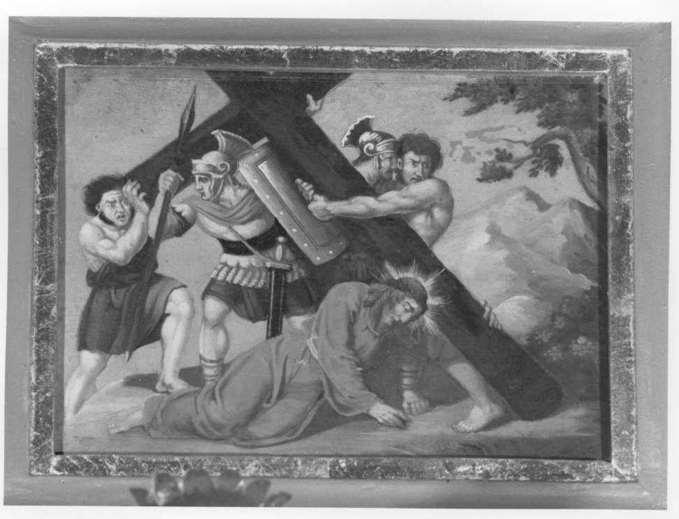 stazione IX: Gesù cade sotto la croce la terza volta (Via Crucis, elemento d'insieme) - ambito marchigiano (sec. XIX)
