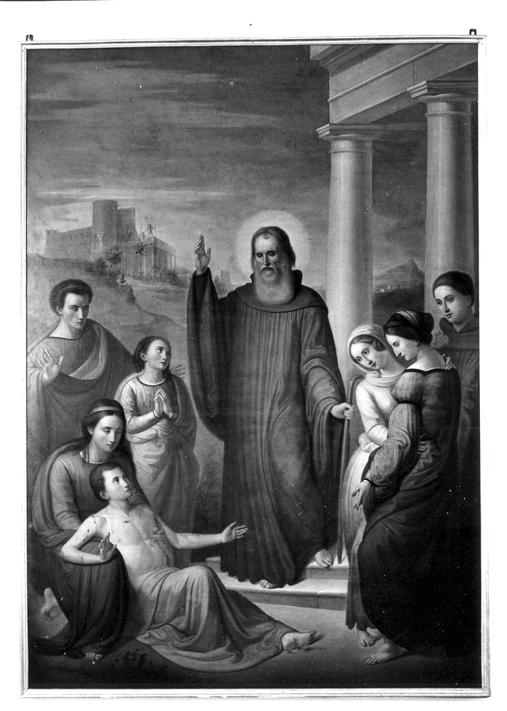 San Benedetto opera un miracolo (dipinto) - ambito marchigiano (secondo quarto sec. XX)