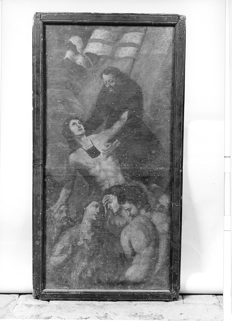 Santo Francescano libera le anime dal purgatorio (dipinto) - ambito marchigiano (seconda metà sec. XIX)