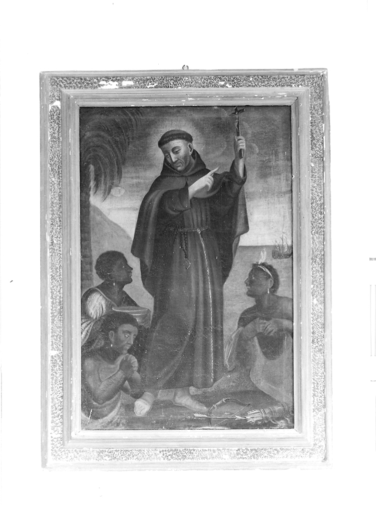 Santo Francescano missionario converte popolazioni indigene (dipinto) - ambito marchigiano (seconda metà sec. XIX)