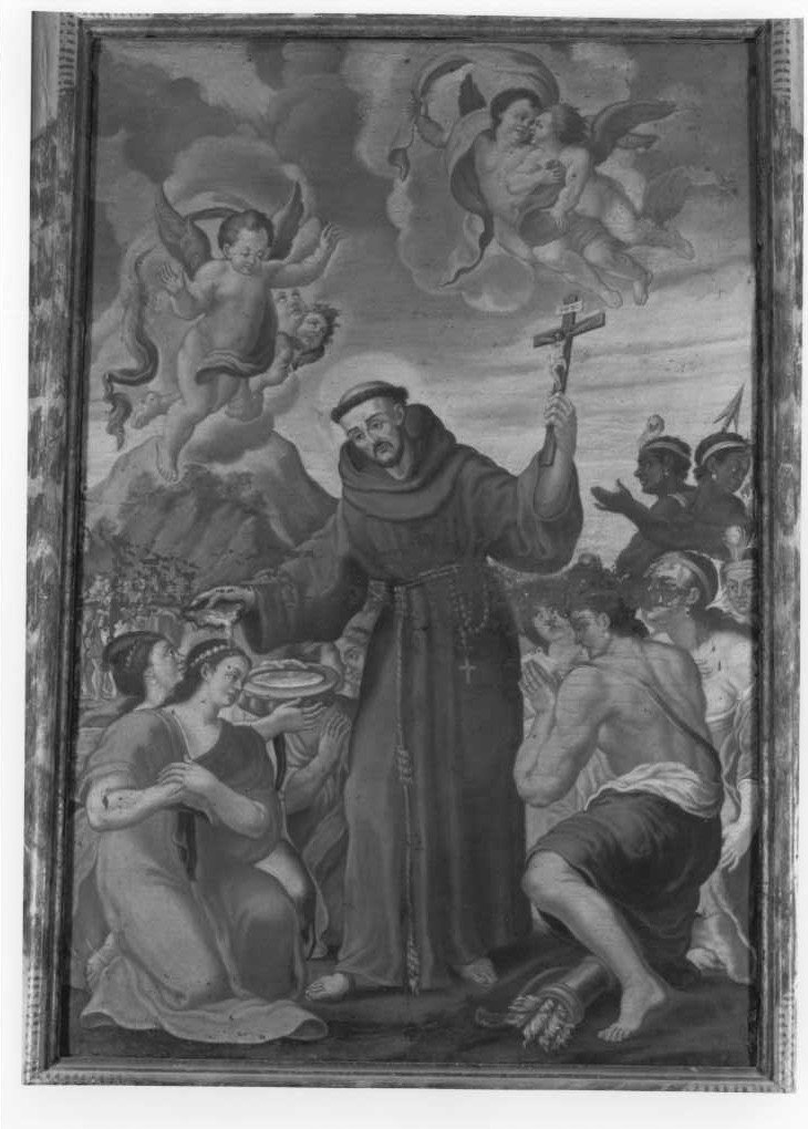 Santo francescano battezza i convertiti (dipinto) - ambito marchigiano (sec. XVIII)