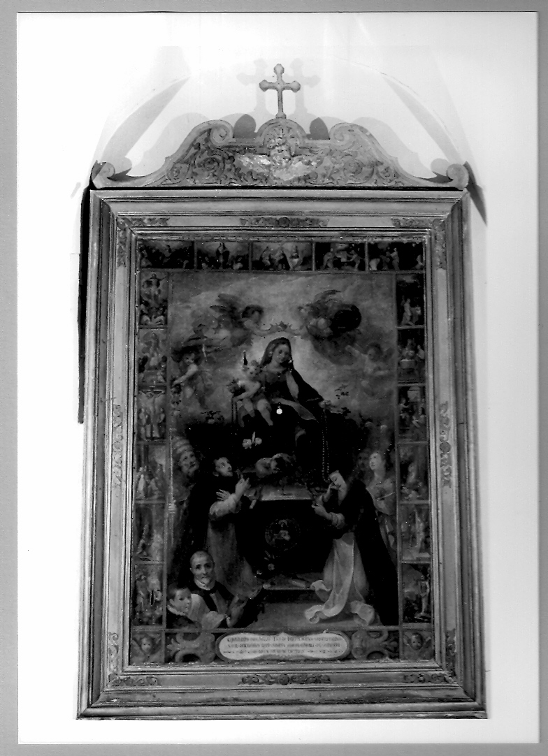 Madonna del Rosario con San Domenico e Santa Caterina da Siena (dipinto) di Viviani Ludovico (attribuito) (sec. XVII)