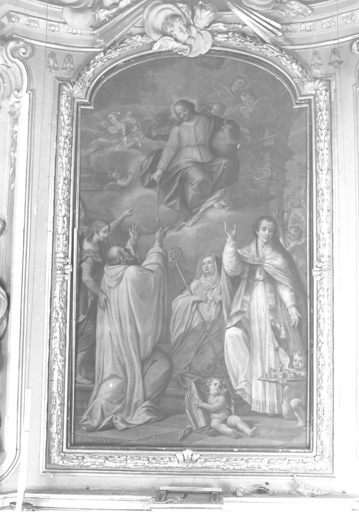 Cristo Redentore consegna il rosario a San Romualdo e due santi (dipinto) - ambito italiano (sec. XVIII)
