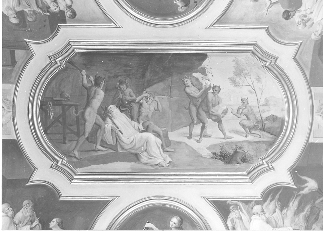 San Romualdo flagellato dai demoni (dipinto, elemento d'insieme) di Lazzarini Placido, Paolucci Carlo (sec. XVIII)