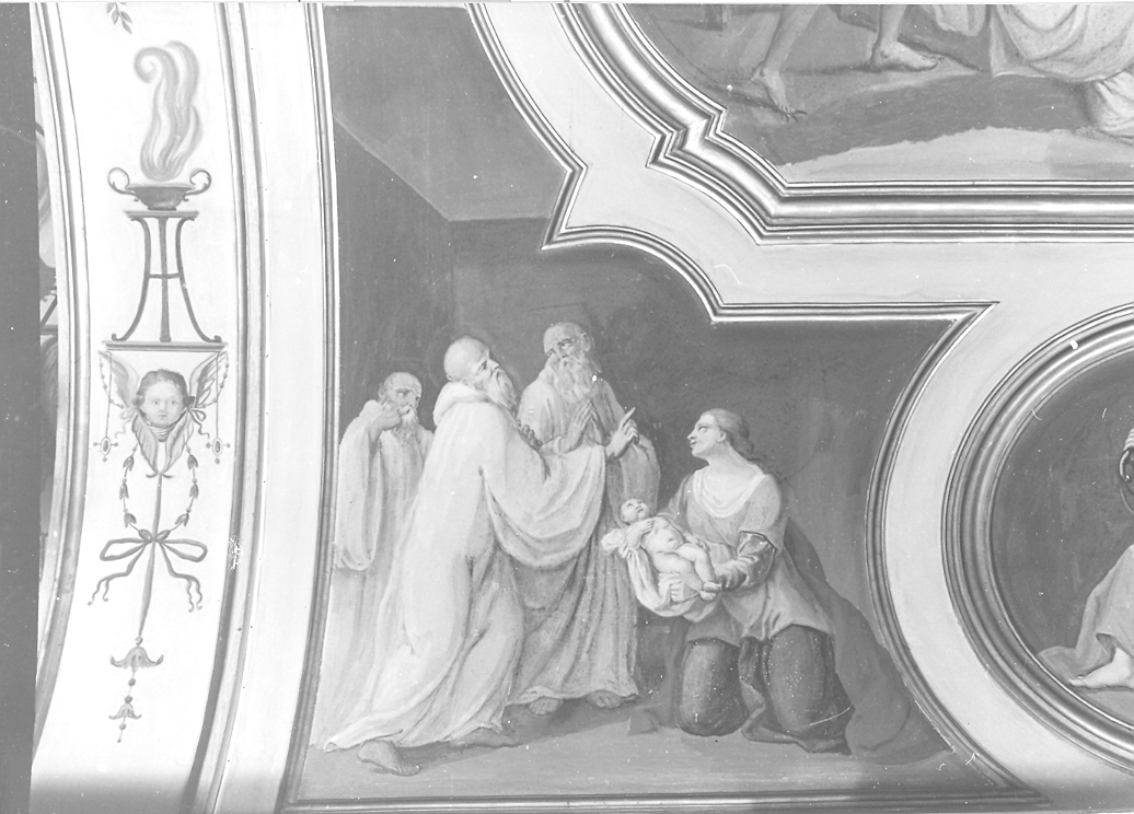 San Romualdo guarisce un bambino (dipinto, elemento d'insieme) di Lazzarini Placido, Paolucci Carlo (sec. XVIII)
