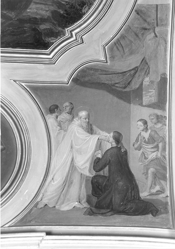 San Romualdo guarisce un sacerdote dal mal di denti (dipinto, elemento d'insieme) di Lazzarini Placido, Paolucci Carlo (sec. XVIII)
