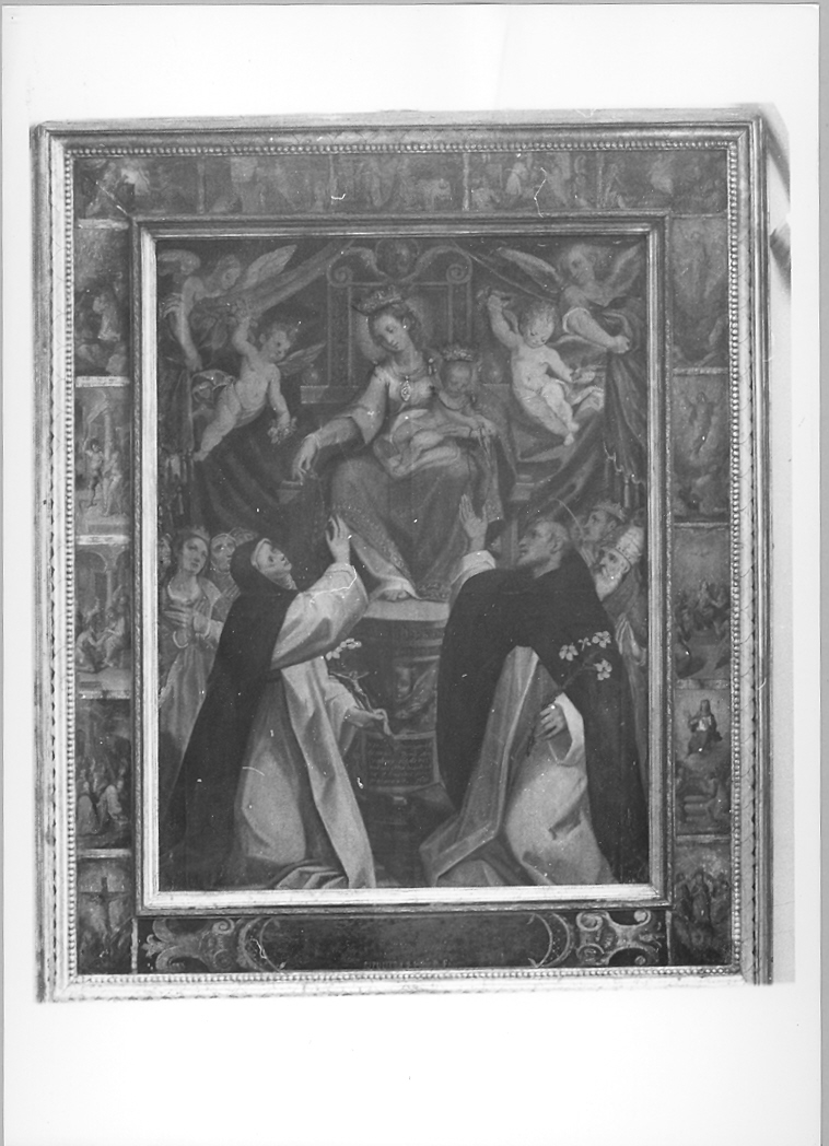 Madonna del Rosario, Madonna con Bambino e Santi (dipinto) - ambito marchigiano (sec. XVII)