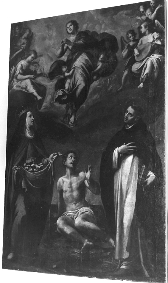 assunzione della Madonna con Sant'Elisabetta, San Lorenzo e San Giacinto (dipinto) di Ridolfi Claudio (attribuito) (sec. XVII)
