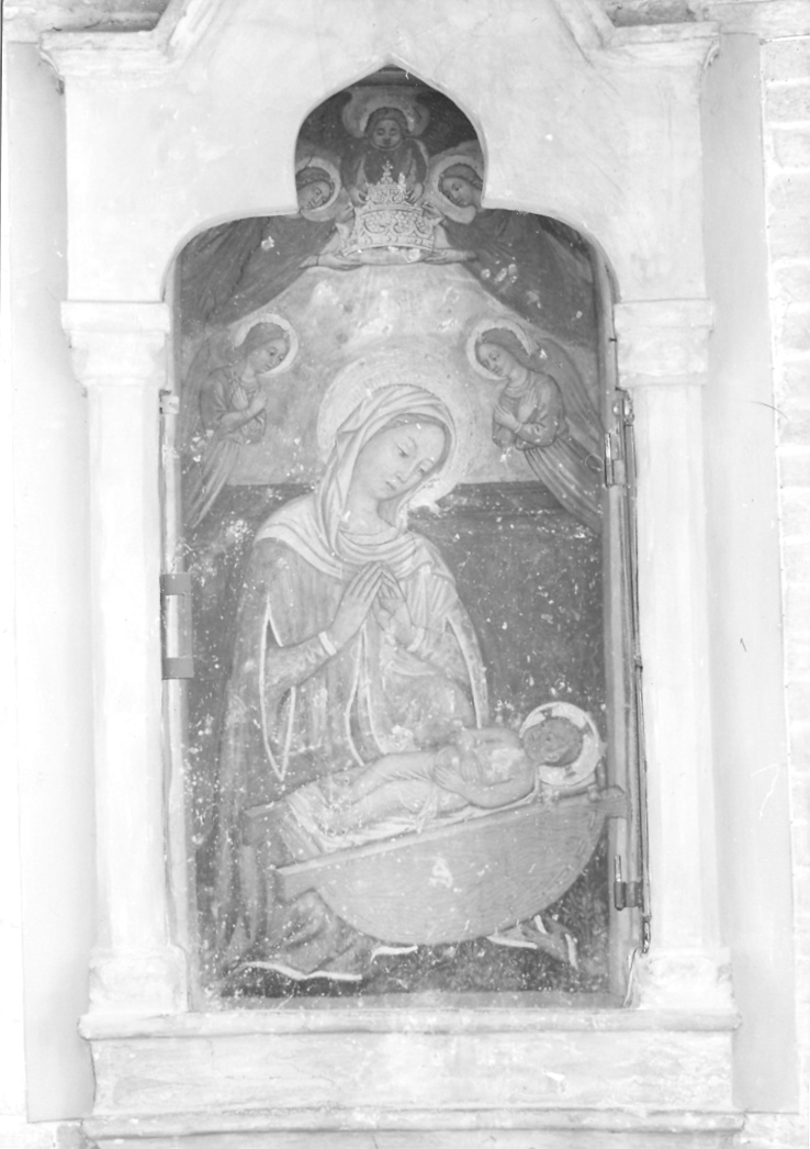 Madonna della culla, Madonna in adorazione del Bambino dormiente (dipinto, elemento d'insieme) - ambito fabrianese (seconda metà sec. XV)