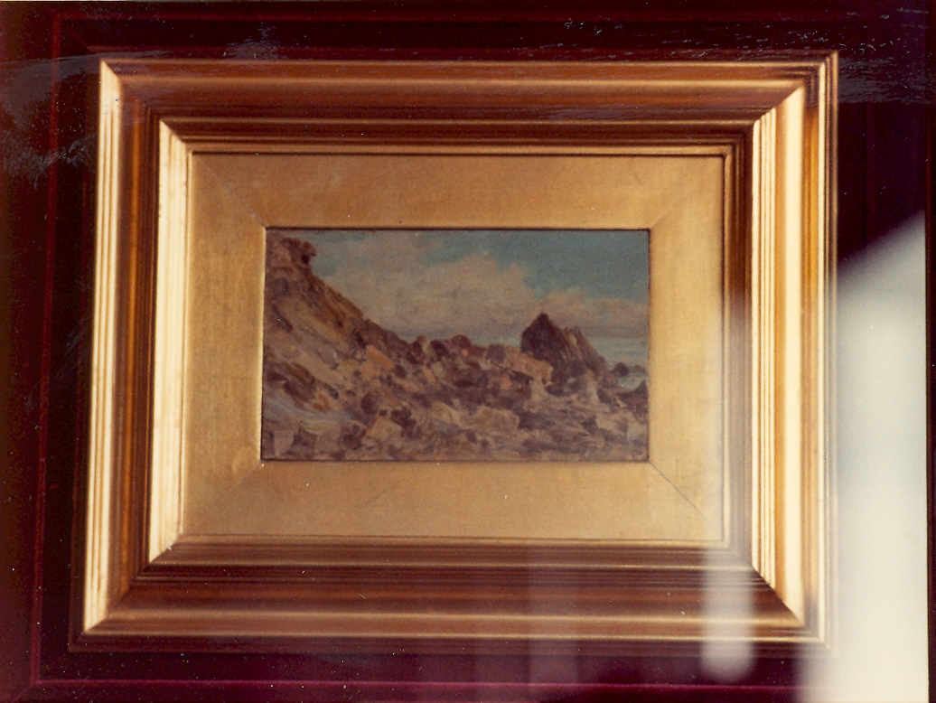 marina con scogliera (dipinto) di Hollaender Alfonso (secc. XIX/ XX)