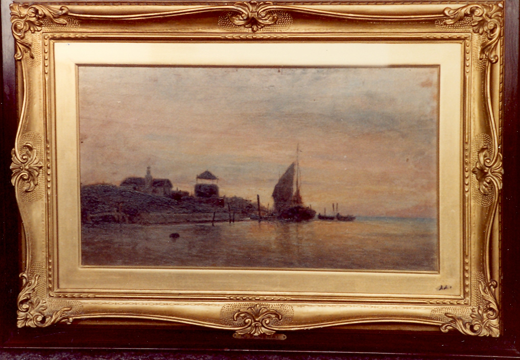 marina con barche (dipinto) di Panerai Ruggero (secc. XIX/ XX)