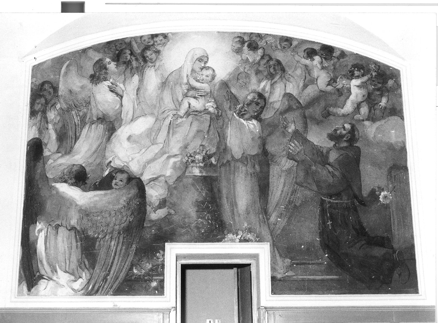 Madonna con Bambino e San Giuseppe da Copertino (dipinto) di Bocchetti Gaetano (sec. XX)