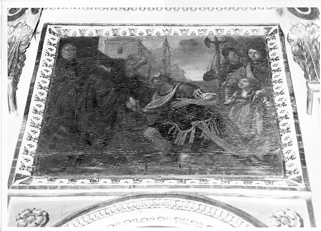 San Benedetto riceve la visita di Totila (dipinto) - ambito marchigiano (sec. XVII)