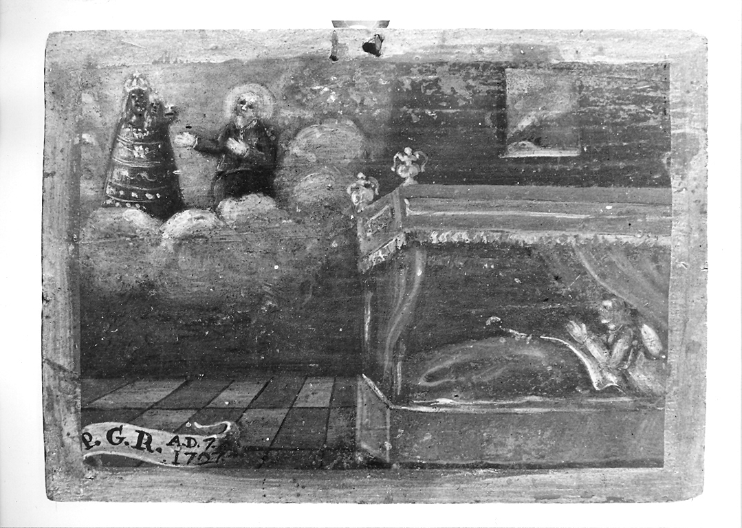 apparizione della Madonna di Loreto ad un malato (dipinto) - ambito marchigiano (sec. XVIII)