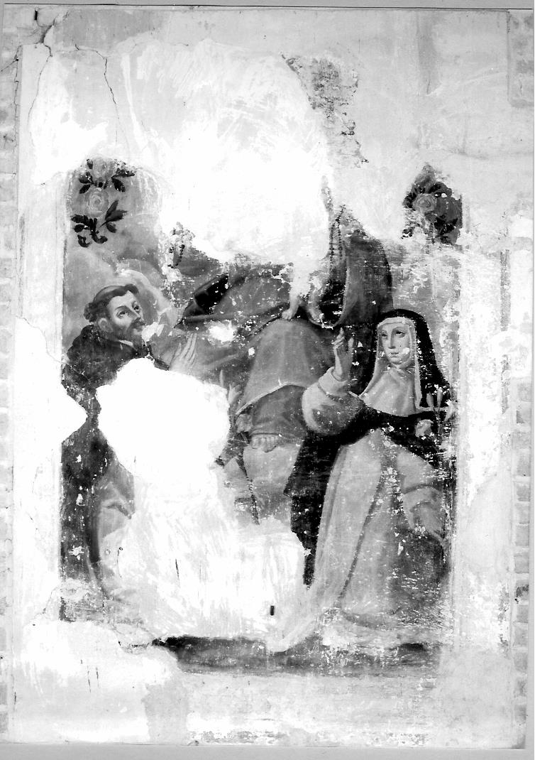 Madonna del Rosario con i Santi Domenico e Caterina da Siena (dipinto, frammento) - ambito marchigiano (metà sec. XVI)
