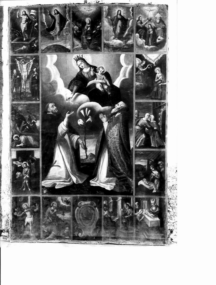 Madonna del Rosario con Santi domenicani e misteri del rosario (dipinto) - ambito marchigiano (sec. XVIII)