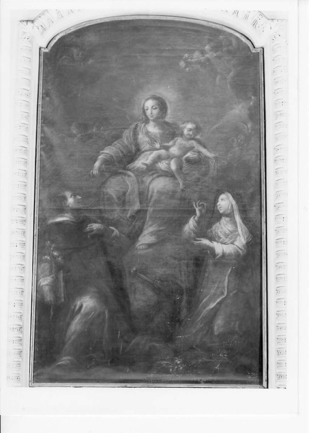 Madonnna del Rosario con San Domenico e Santa Teresa (dipinto) di Appiani Andrea (sec. XVIII)