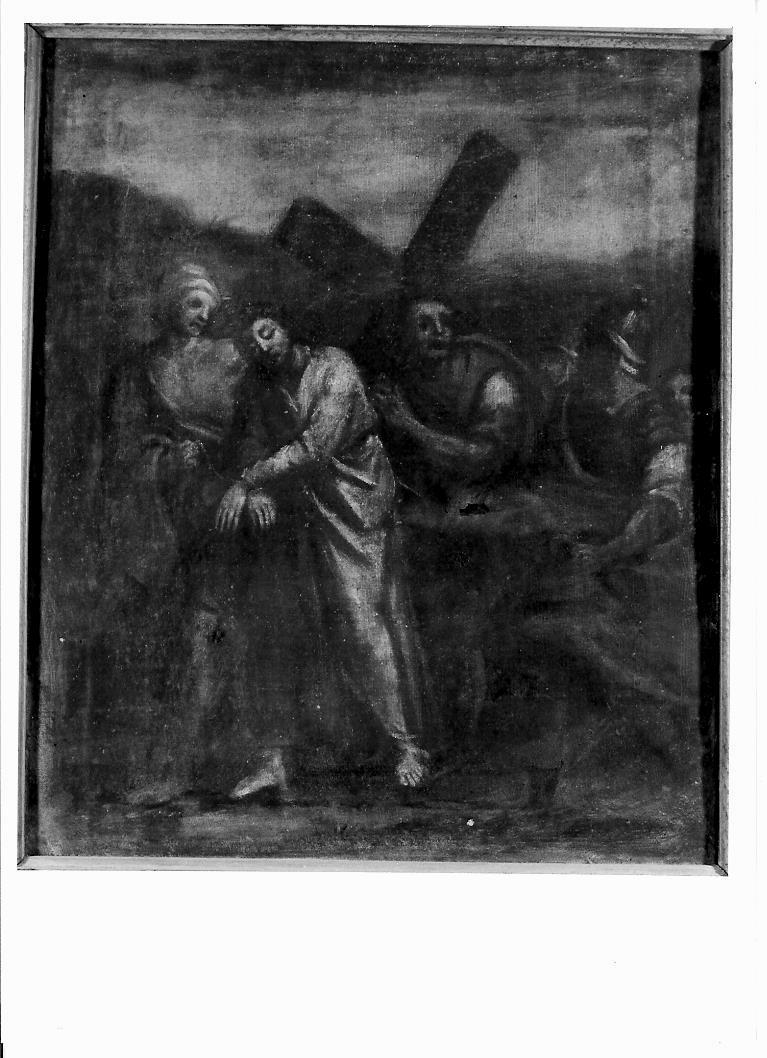 stazione V: Gesù aiutato da Simone il Cireneo a portare la croce (dipinto, elemento d'insieme) - ambito marchigiano (metà sec. XVII)