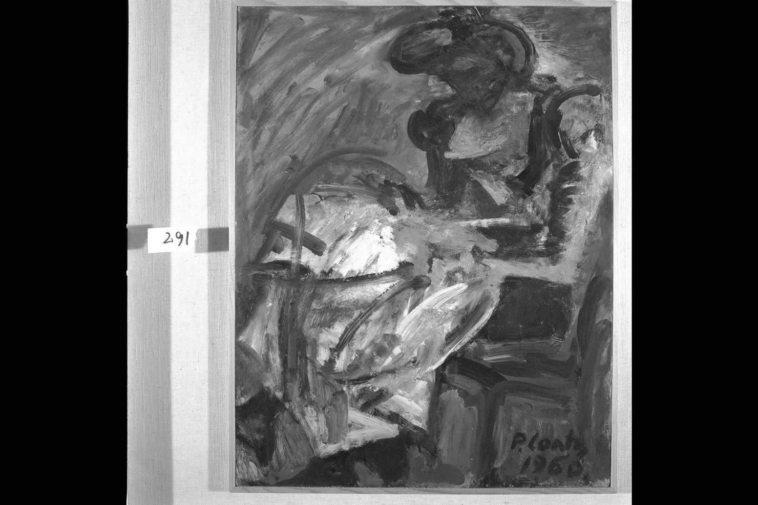 La cucitrice, figura femminile seduta (dipinto) di Conti Primo (sec. XX)