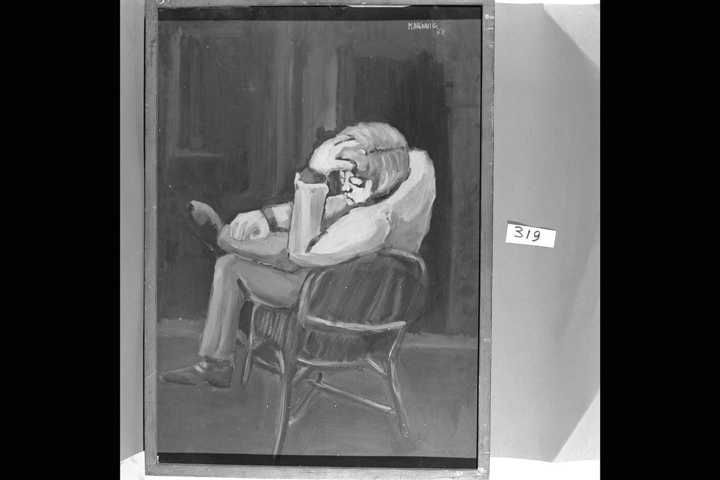 Oggi, figura maschile seduta (dipinto) di Marconi Giovanni (sec. XX)
