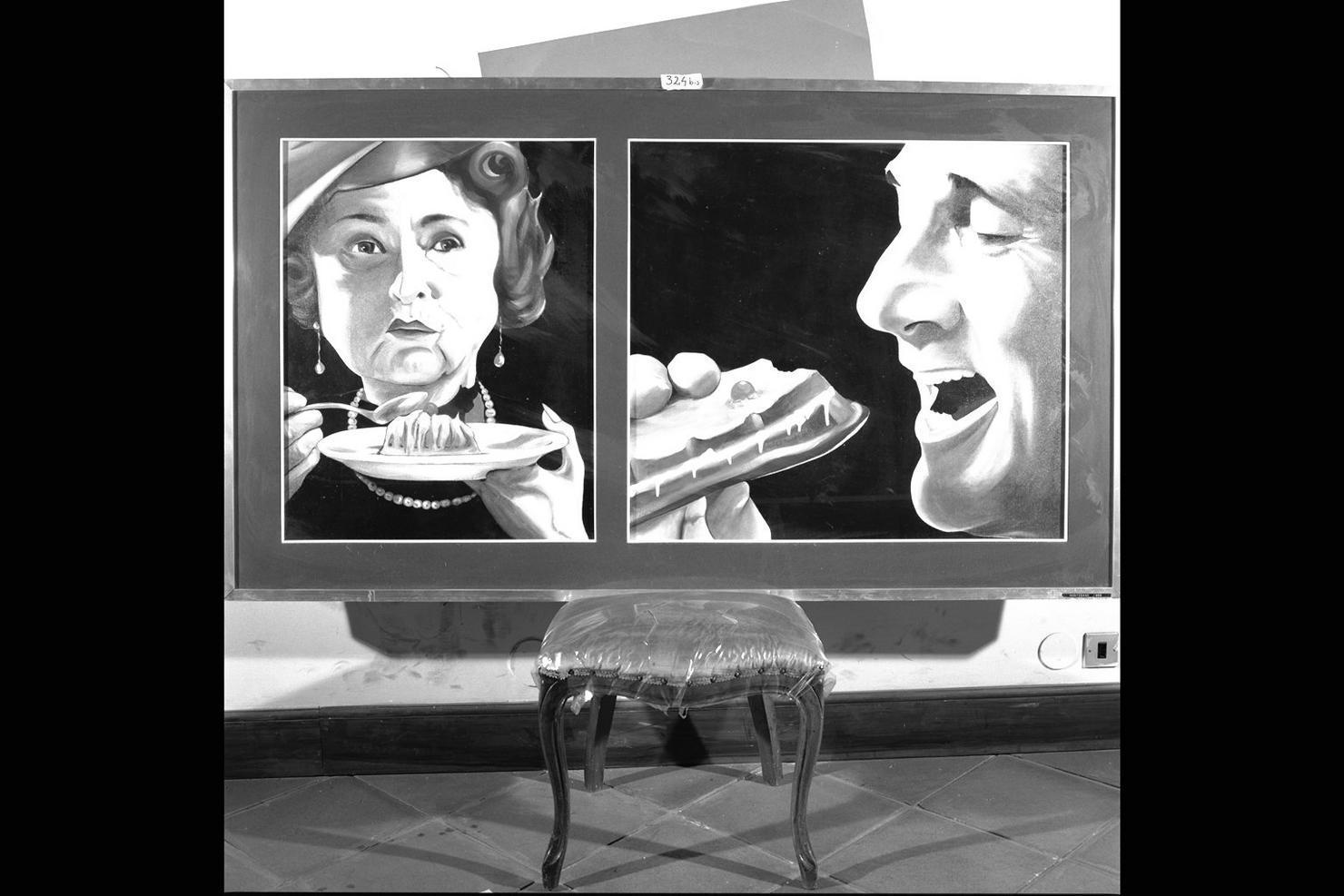 Prendete e mangiate: questo è il mio corpo, uomo che mangia// donna che mangia (dipinto) di Montesano Gian Marco (sec. XX)