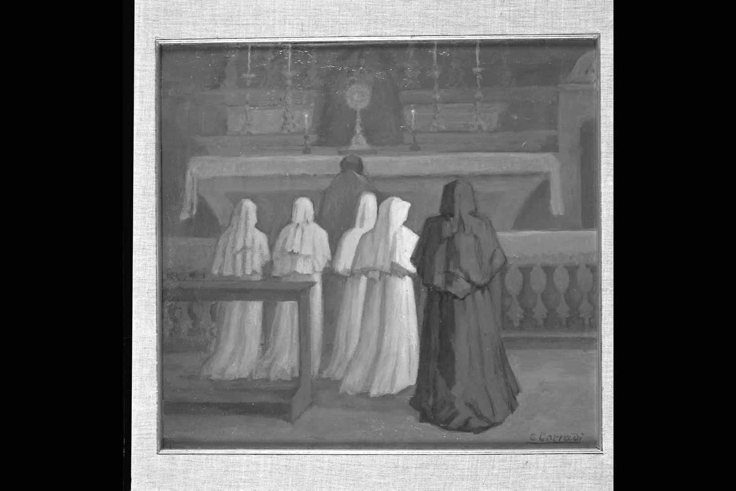 suore in preghiera (dipinto) di Corradi Corrado (sec. XX)
