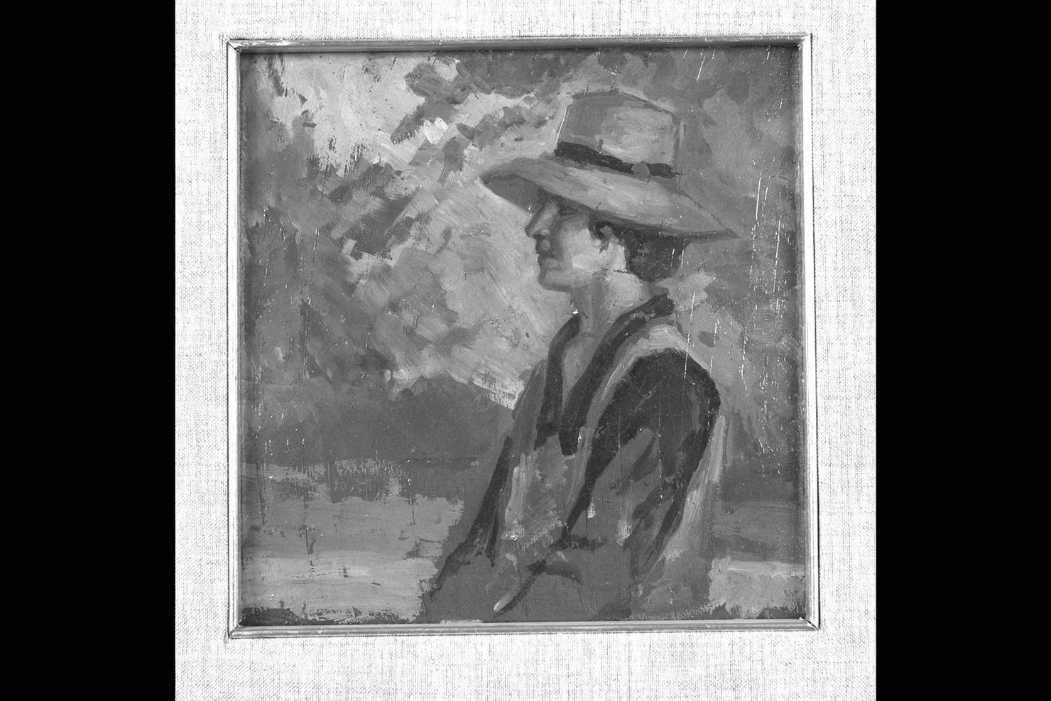 Ritratto di contadina, ritratto di donna con cappello (dipinto) di Corradi Corrado (sec. XX)