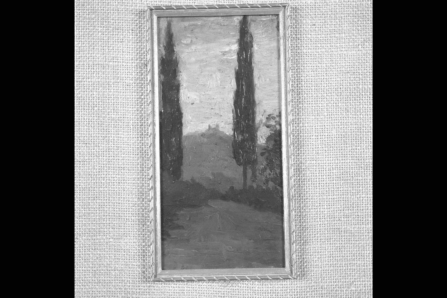 Cipressi, paesaggio (dipinto) di Corradi Corrado (sec. XX)