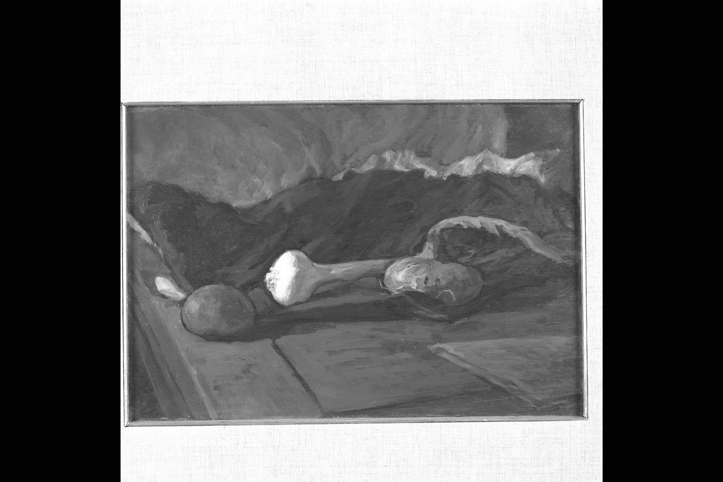 natura morta con cipolle (dipinto) di Corradi Corrado (sec. XX)